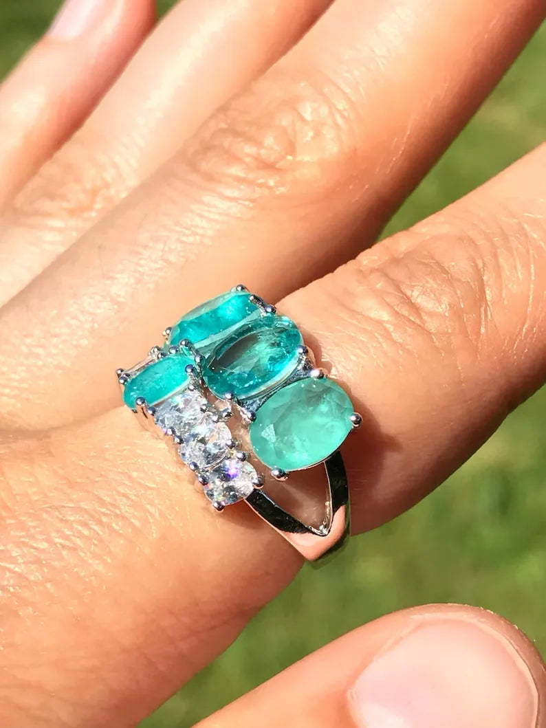 Breathtaking 25 Carat Natural Neon Blue Colombian Emerald Muzo Multi Gem Ring with Luxury Band