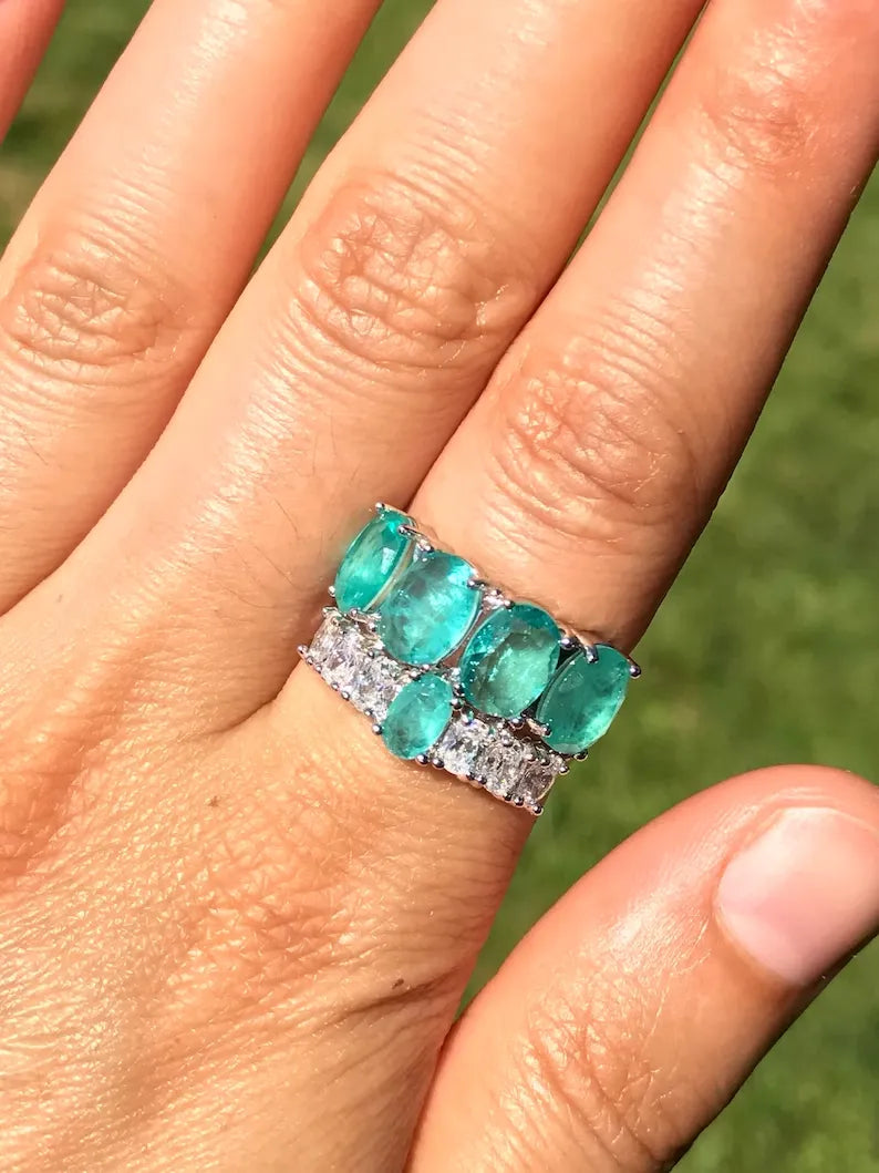 Breathtaking 25 Carat Natural Neon Blue Colombian Emerald Muzo Multi Gem Ring with Luxury Band