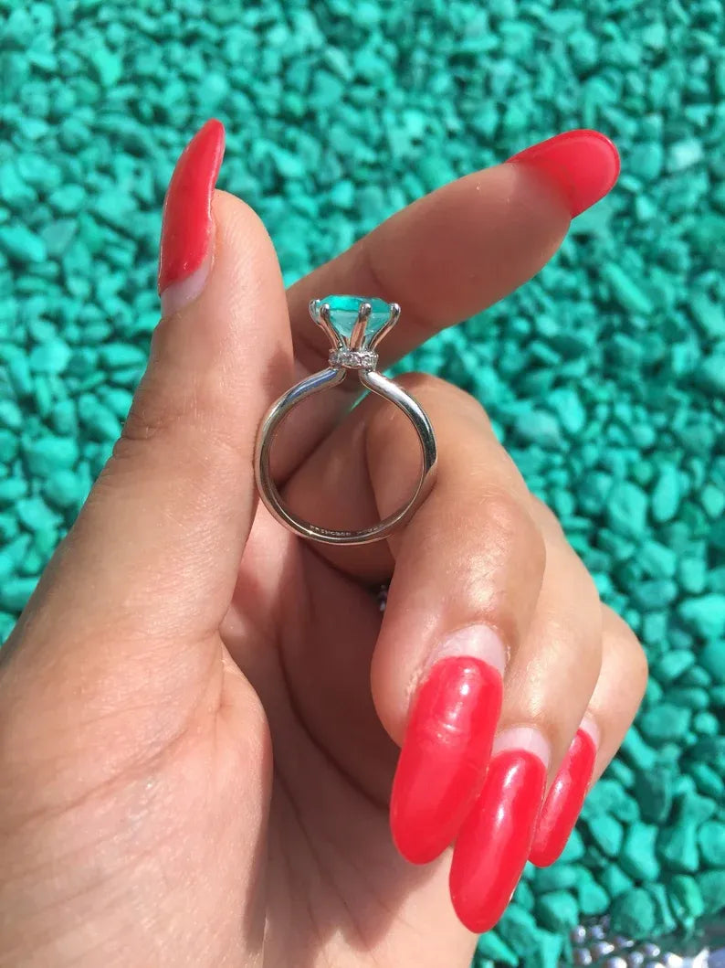 Natural Paraiba Tourmaline Solitaire Engagement Ring over 1+ Carat! Copper Bearing Paraiba Brazil Neon Vivid Blue