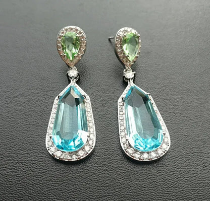 Astonishing Aquamarine Earrings Dangle and Drop Aqua Blue Aquamarine and Green Peridot Diamond Dangle Drop Earrings 925 Sterling Silver