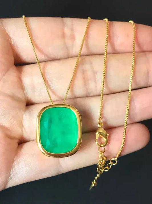 Astonishing 100% Natural Neon Green Colombian Emerald Necklace Pendant , Angelina Jolie Inspired Necklace, 18k Gold Vermeil Necklace