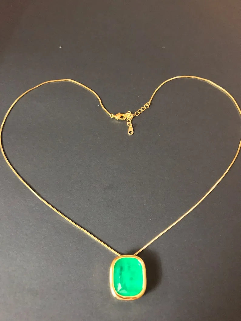 Astonishing 100% Natural Neon Green Colombian Emerald Necklace Pendant , Angelina Jolie Inspired Necklace, 18k Gold Vermeil Necklace