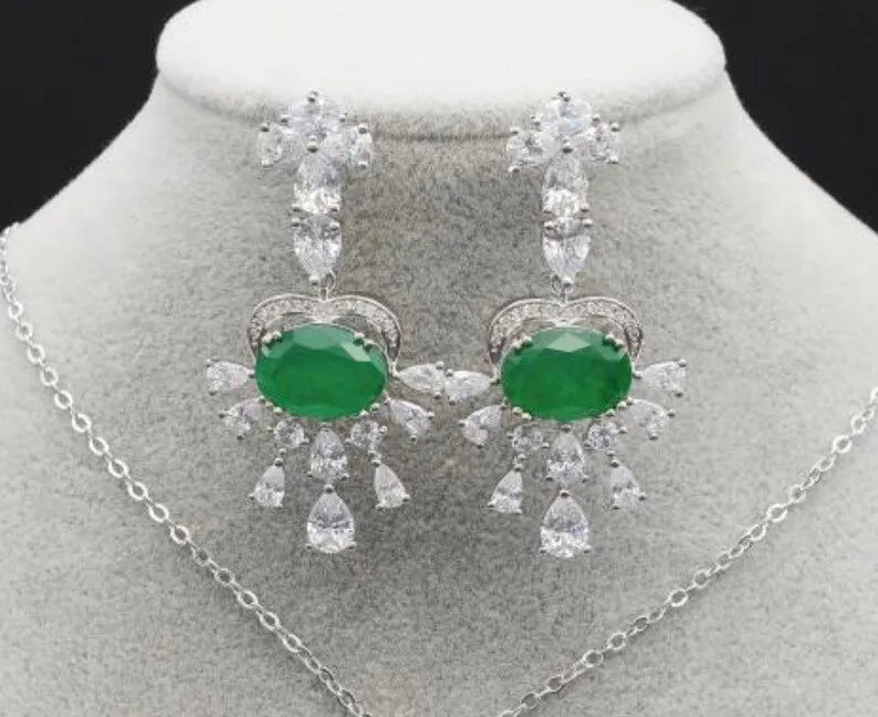 Luxurious Natural Green Emerald Dangle and Drop Earrings Chandelier Style. Madagascar 925 Sterling Silver