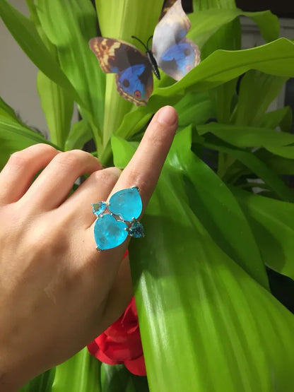 Mesmerizing Exotic Neon Blue Paraiba Tourmaline Double Heart Ring