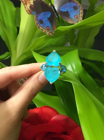 Mesmerizing Exotic Neon Blue Paraiba Tourmaline Double Heart Ring