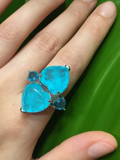 Mesmerizing Exotic Neon Blue Paraiba Tourmaline Double Heart Ring