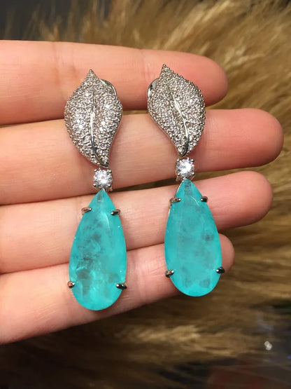 Imperial Elegance, Natural Paraiba Tourmaline Earrings, Dangle Drop Earrings, with Amazing Neon Color and Glow