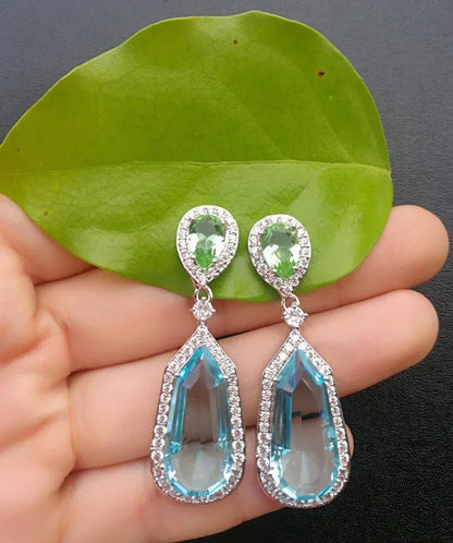 Astonishing Aquamarine Earrings Dangle and Drop Aqua Blue Aquamarine and Green Peridot Diamond Dangle Drop Earrings 925 Sterling Silver