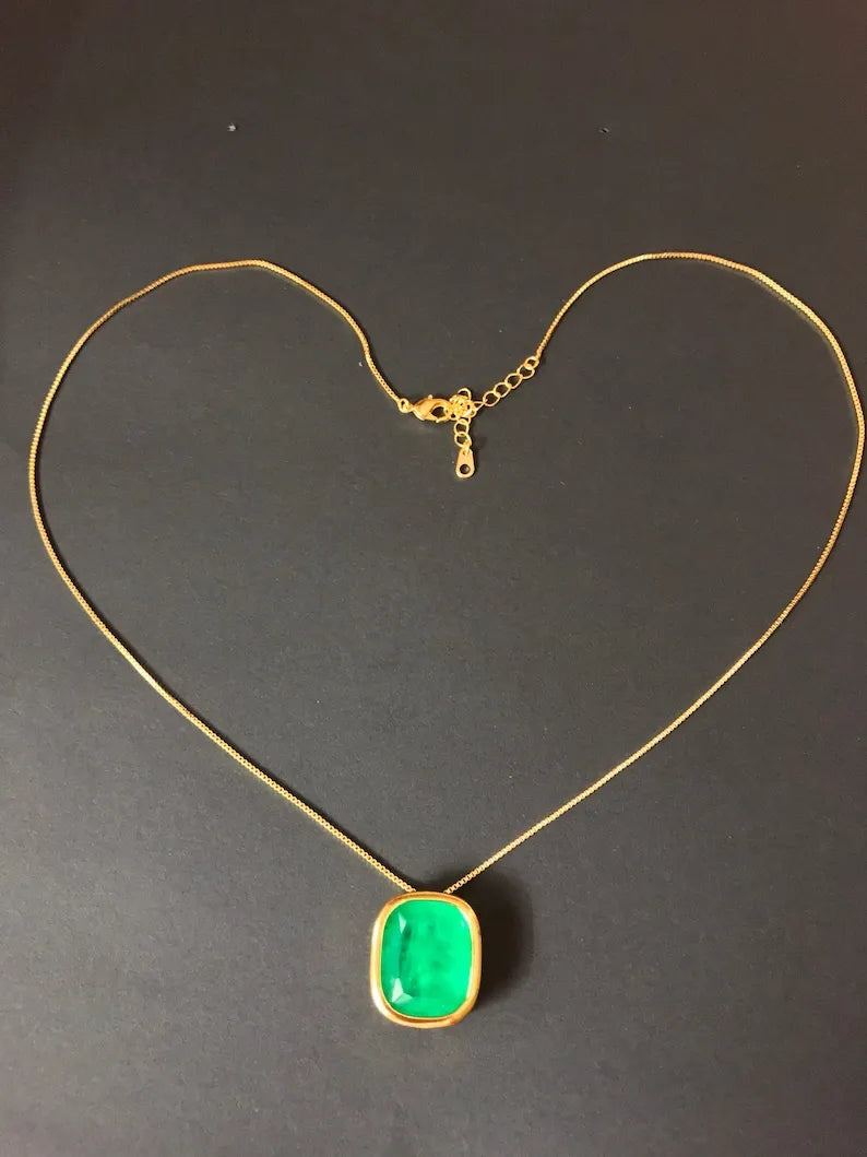 Astonishing 100% Natural Neon Green Colombian Emerald Necklace Pendant , Angelina Jolie Inspired Necklace, 18k Gold Vermeil Necklace