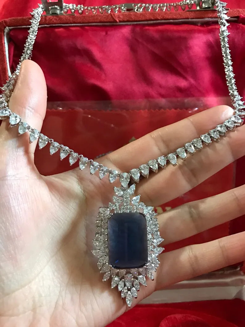 Imperial Elegance, Sapphire and Diamond Jewelry Set, Inspired by Queen, Sapphire Necklace, Sapphire Earrings, Luxury Jewelry Set