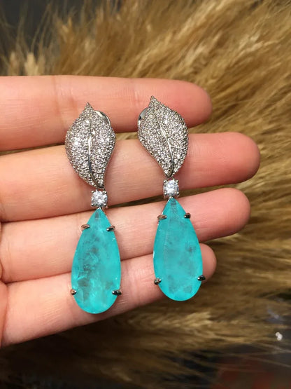 Imperial Elegance, Natural Paraiba Tourmaline Earrings, Dangle Drop Earrings, with Amazing Neon Color and Glow