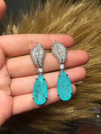 Imperial Elegance, Natural Paraiba Tourmaline Earrings, Dangle Drop Earrings, with Amazing Neon Color and Glow