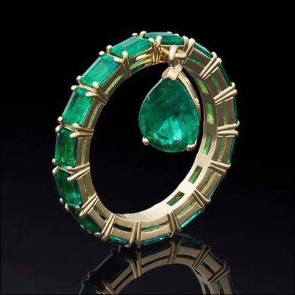 Breathtaking Natural Zambian Emerald Ring Emerald Band Dangle Drop Emerald 18K Yellow Gold Vermeil Engagement Band Ring Size 7