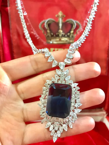 Imperial Elegance, Sapphire and Diamond Jewelry Set, Inspired by Queen, Sapphire Necklace, Sapphire Earrings, Luxury Jewelry Set