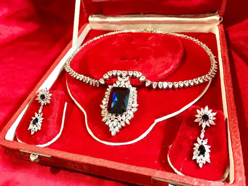 Imperial Elegance, Sapphire and Diamond Jewelry Set, Inspired by Queen, Sapphire Necklace, Sapphire Earrings, Luxury Jewelry Set