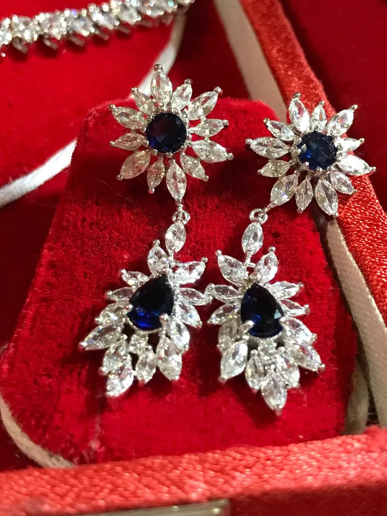 Imperial Elegance, Sapphire and Diamond Jewelry Set, Inspired by Queen, Sapphire Necklace, Sapphire Earrings, Luxury Jewelry Set