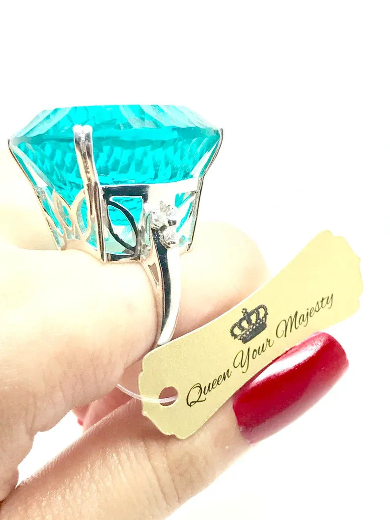 World Largest! Paraiba Tourmaline Solitaire Ring, Huge Paraiba, Over 100+ Carats, with Amazing Neon Blue Color and Glow! Exotic Blue