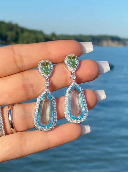 Astonishing Aquamarine Earrings Dangle and Drop Aqua Blue Aquamarine and Green Peridot Diamond Dangle Drop Earrings 925 Sterling Silver