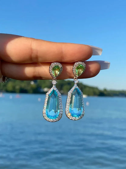 Astonishing Aquamarine Earrings Dangle and Drop Aqua Blue Aquamarine and Green Peridot Diamond Dangle Drop Earrings 925 Sterling Silver