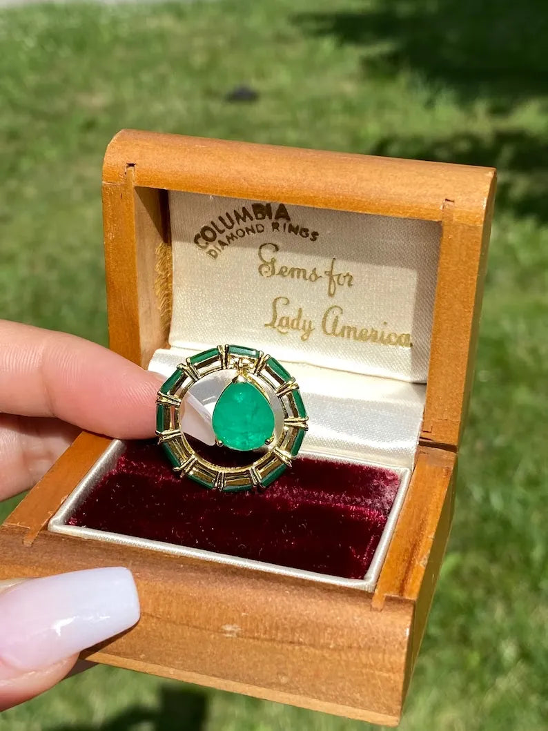 Breathtaking Natural Zambian Emerald Ring Emerald Band Dangle Drop Emerald 18K Yellow Gold Vermeil Engagement Band Ring Size 7