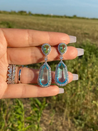 Astonishing Aquamarine Earrings Dangle and Drop Aqua Blue Aquamarine and Green Peridot Diamond Dangle Drop Earrings 925 Sterling Silver