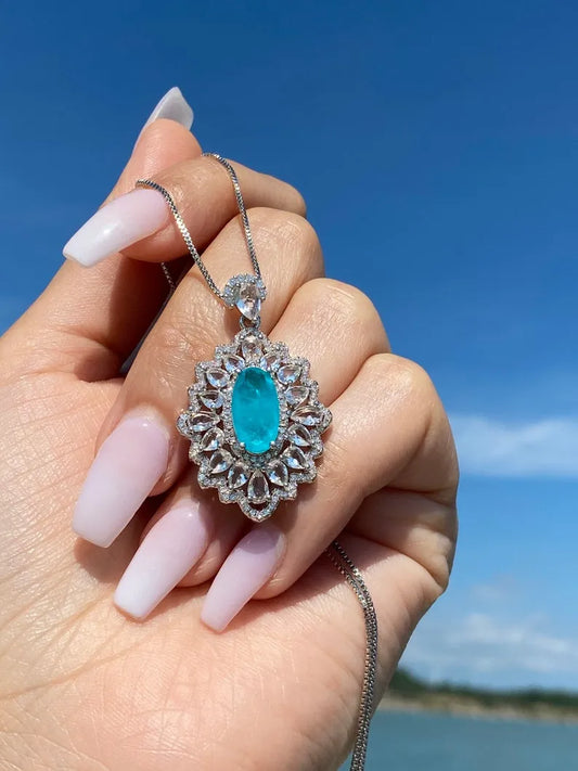 Ocean Blue Natural Paraiba Tourmaline Necklace Pendant with Amazing Exotic Neon Blue Color and Glow