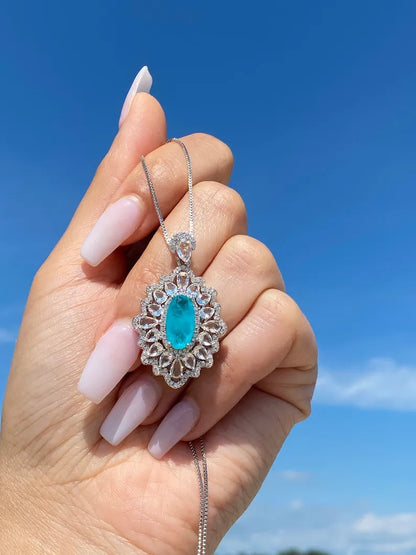 Ocean Blue Natural Paraiba Tourmaline Necklace Pendant with Amazing Exotic Neon Blue Color and Glow