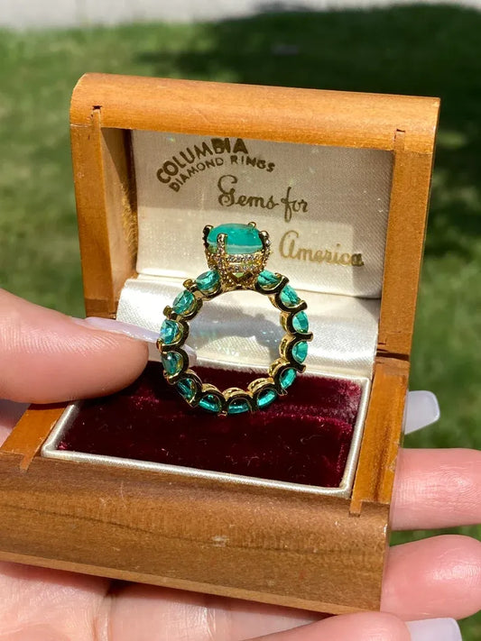 100% Genuine Columbia Emerald Gem Multi Gemstone Ring Band, Handcrafted Masterpiece, Natural Emerald Ring, Emerald Engagement Ring