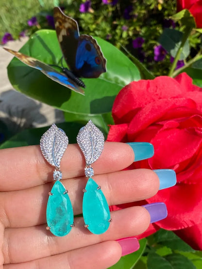 Astonishing Natural Paraiba Tourmaline Earrings, Dangle Drop Earrings, with Amazing Neon Blue Colour and Glow, 925 Sterling Silver