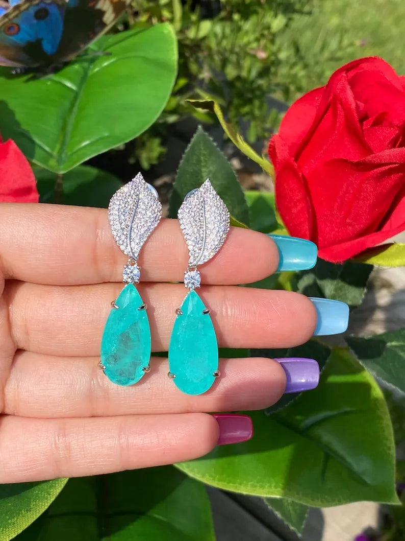 Astonishing Natural Paraiba Tourmaline Earrings, Dangle Drop Earrings, with Amazing Neon Blue Colour and Glow, 925 Sterling Silver