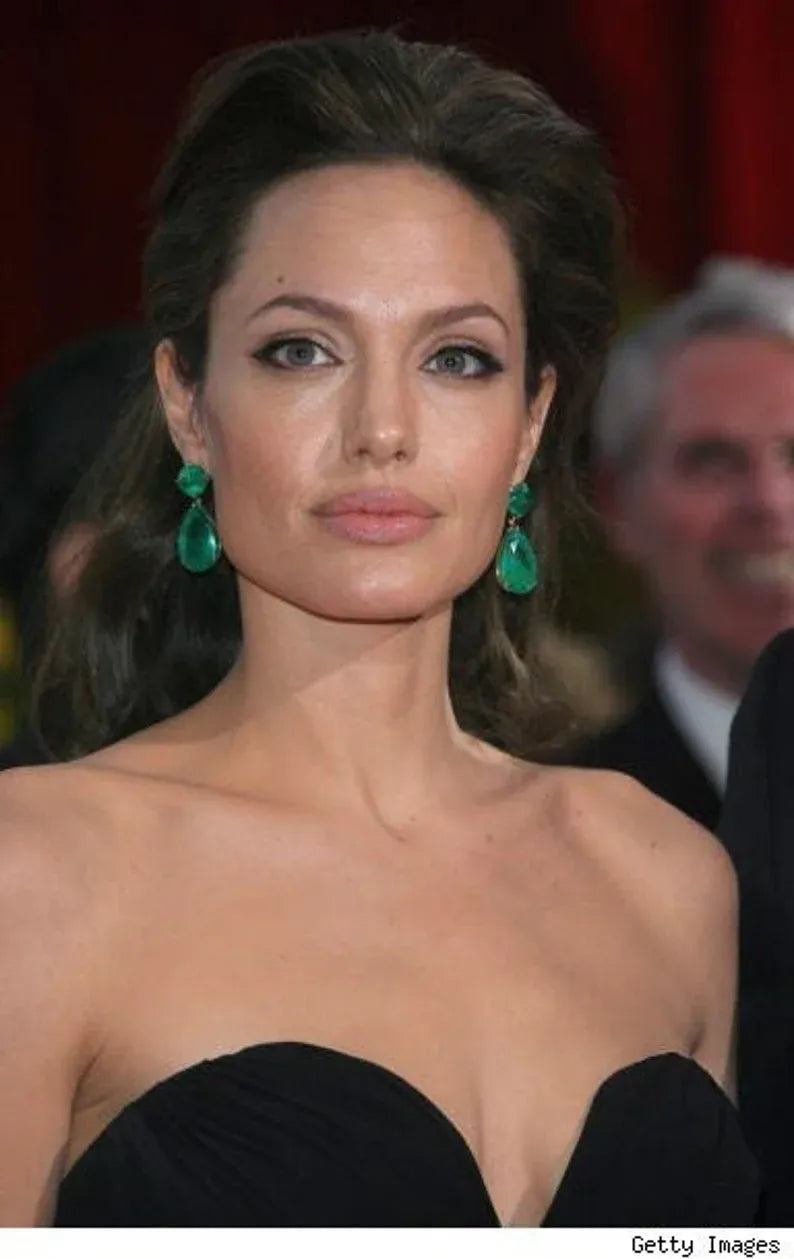 Angelina Jolie Inspired, Famous Hollywood Star, 100% Natural Vibrant Green Zambian Emerald Earrings, 18K Yellow Gold Vermeil, Angelina Style