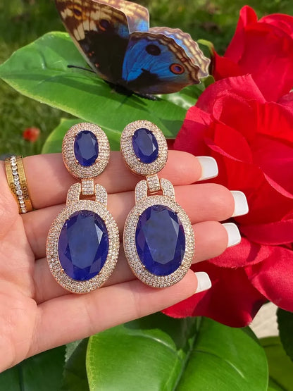 Big and Bold Natural Blue Sapphire Earrings Madagascar, 18K Yellow Gold Vermeil, Hallmark Queen