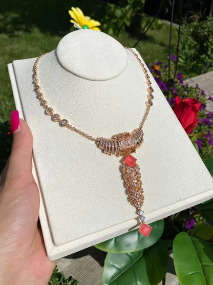 Luxury Y Lariat Natural Orange Pink Padparadsha Sapphire Necklace 18 K Yellow Gold Vermeil