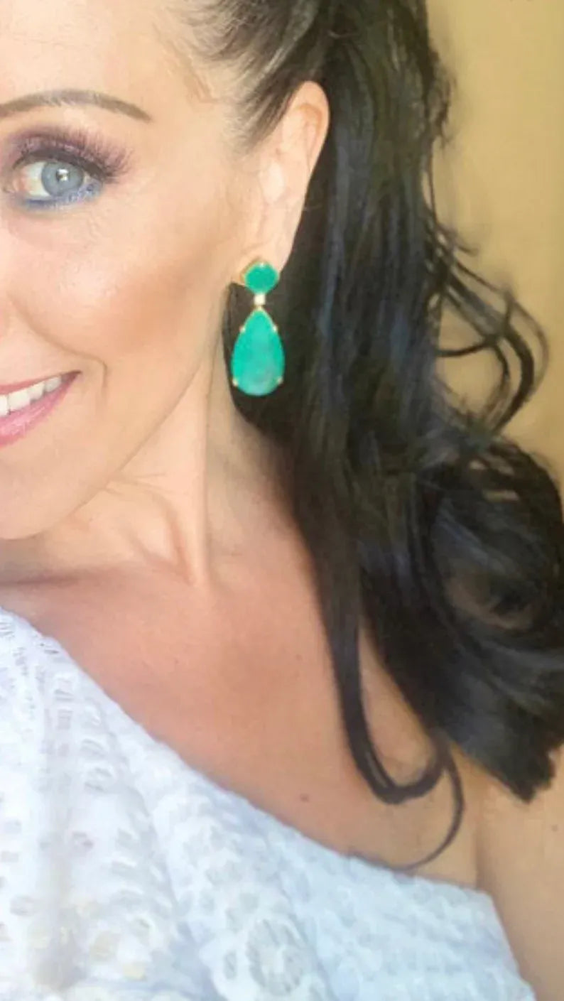 Celebrity Inspired, Famous Hollywood Star, 100% Natural Vibrant Green Emerald Earrings, 18K Yellow Gold Vermeil, Emerald Jewels