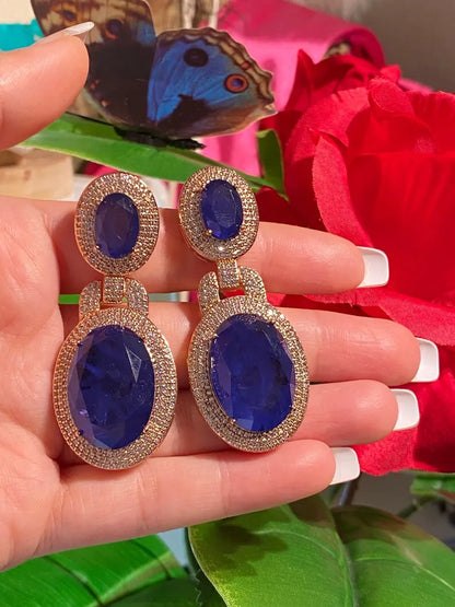 Big and Bold Natural Blue Sapphire Earrings Madagascar, 18K Yellow Gold Vermeil, Hallmark Queen