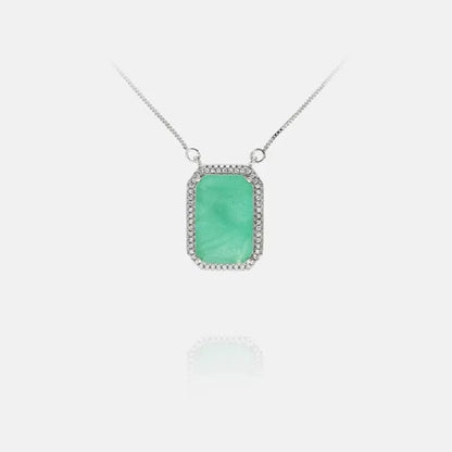 Majestic, Natural Emerald Cut Emerald Necklace Pendant, Magnificent Design, 925 Sterling Silver, Vibrant Strong Rich Neon Green Glow