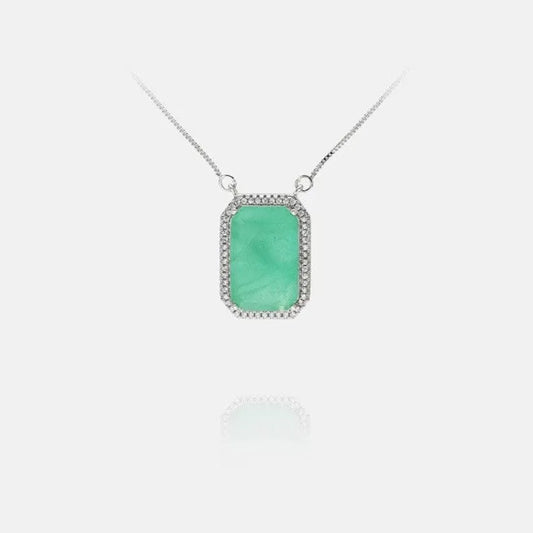 Majestic, Natural Emerald Cut Emerald Necklace Pendant, Magnificent Design, 925 Sterling Silver, Vibrant Strong Rich Neon Green Glow