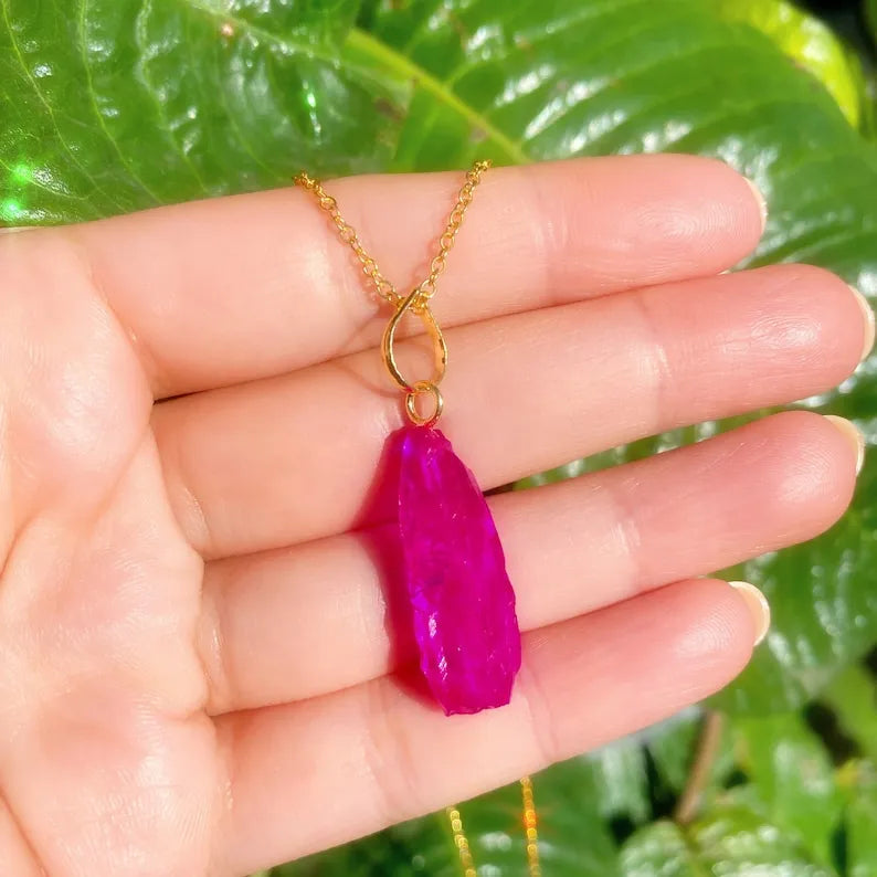 100% Natural Mined Pink Tourmaline Rubellite Gemstone Pendant Necklace, with Eye Popping Neon Color and Glow, Jonas Mine Minas Gerais Brazil