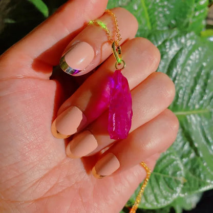 100% Natural Mined Pink Tourmaline Rubellite Gemstone Pendant Necklace, with Eye Popping Neon Color and Glow, Jonas Mine Minas Gerais Brazil