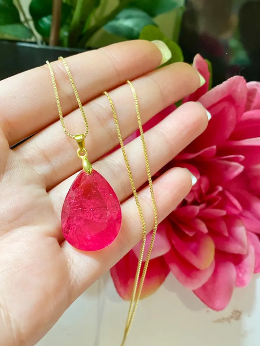 Simple and Beautiful, 100% Handmade Natural Hot Pink Ruby Jewelry Set, Earrings and Necklace, July Gemstone, July Birthstone, Dainty Set