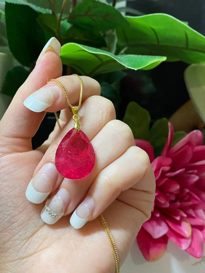 Simple and Beautiful, 100% Handmade Natural Hot Pink Ruby Jewelry Set, Earrings and Necklace, July Gemstone, July Birthstone, Dainty Set