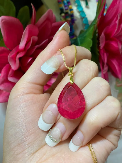 Simple and Beautiful, 100% Handmade Natural Hot Pink Ruby Jewelry Set, Earrings and Necklace, July Gemstone, July Birthstone, Dainty Set