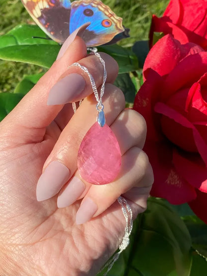 100% Handmade with Love, Simple and Beautiful, Natural Pink Kunzite Rough Raw Gemstone Necklace, Pendant, Perfect Gift