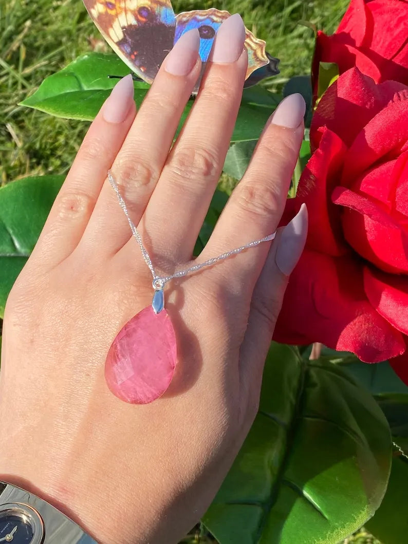 100% Handmade with Love, Simple and Beautiful, Natural Pink Kunzite Rough Raw Gemstone Necklace, Pendant, Perfect Gift