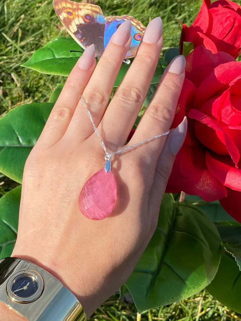 100% Handmade with Love, Simple and Beautiful, Natural Pink Kunzite Rough Raw Gemstone Necklace, Pendant, Perfect Gift