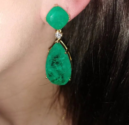 Celebrity Inspired, Famous Hollywood Star, 100% Natural Vibrant Green Emerald Earrings, 18K Yellow Gold Vermeil, Emerald Star Jewels