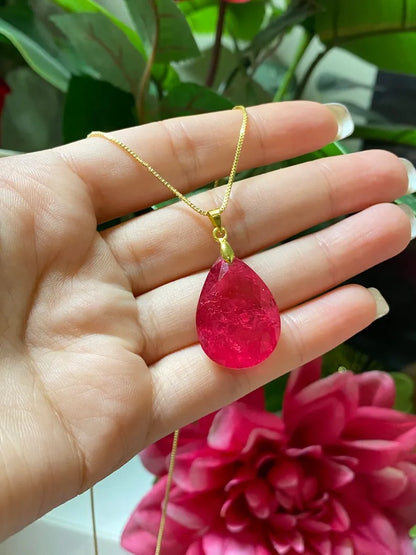 Simple and Beautiful, 100% Handmade Natural Hot Pink Ruby Jewelry Set, Earrings and Necklace, July Gemstone, July Birthstone, Dainty Set