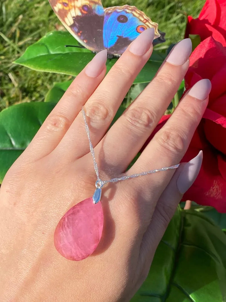 100% Handmade with Love, Simple and Beautiful, Natural Pink Kunzite Rough Raw Gemstone Necklace, Pendant, Perfect Gift