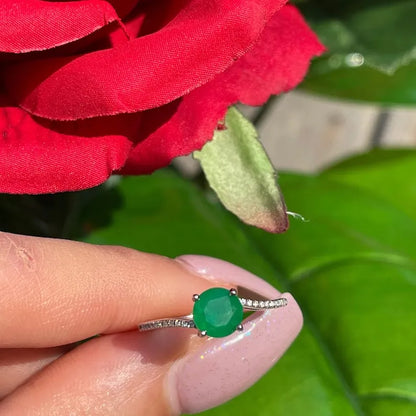 Tiny 1ct Round Natural Zambian Emerald and Diamond Ring, 925 Sterling Silver, Engagement Ring, Dainty Ring, Promise Ring, Wedding Ring