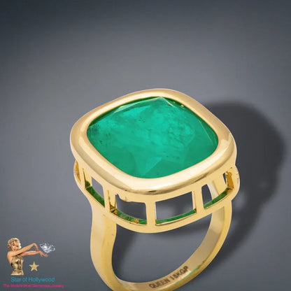 Angelina Jolie Inspired 100% Genuine Colombian Emerald Bezel Ring, 18K Yellow Gold Vermeil, Large Solitaire Emerald Ring, Choose Your Size